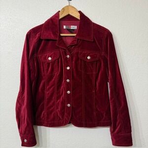 Burgundy velvet jacket with silver buttons‎